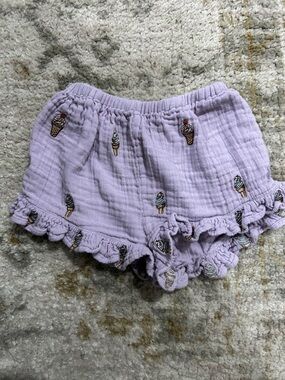 Pink Chicken Lavender Gauze Shorts with Embroidered Ice Cream
